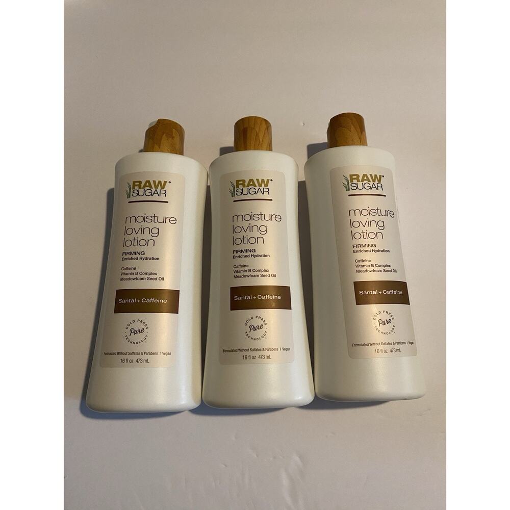 Lot Of 3 Raw Sugar Moisture Loving Firming Lotion Santal+ Caffeine 16 fl Oz